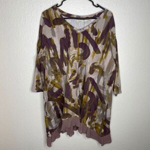 Logo Lori Goldstein womens Asymmetrical tunic top artsy ruffle modest stretch 2X